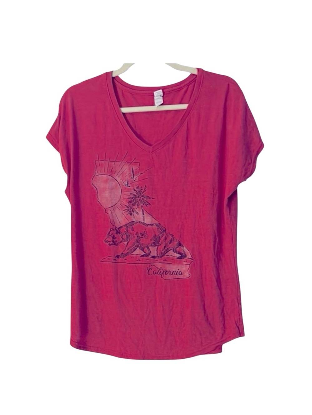 Anvil Red Short Sleeve V-Neck Tee Size L
